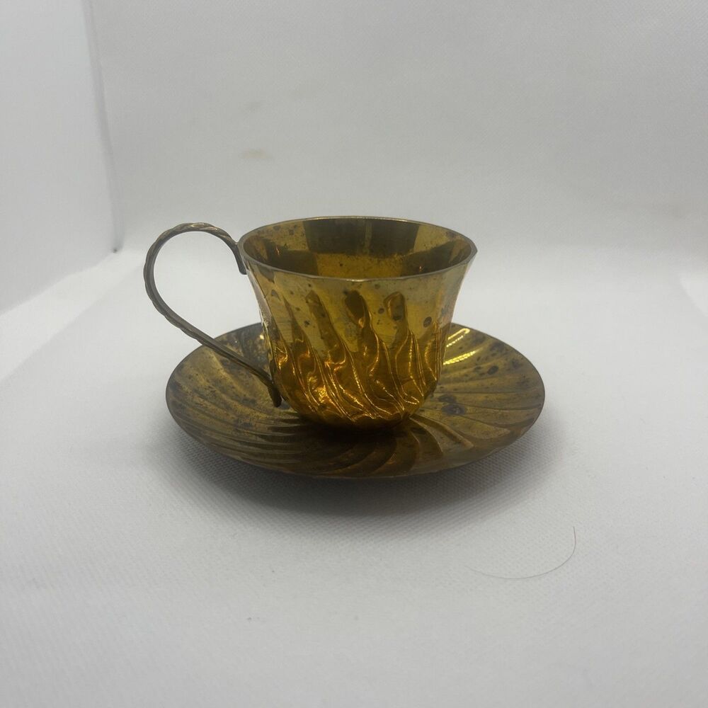 Beautiful Vintage Solid Brass Tea Cup & Saucer
